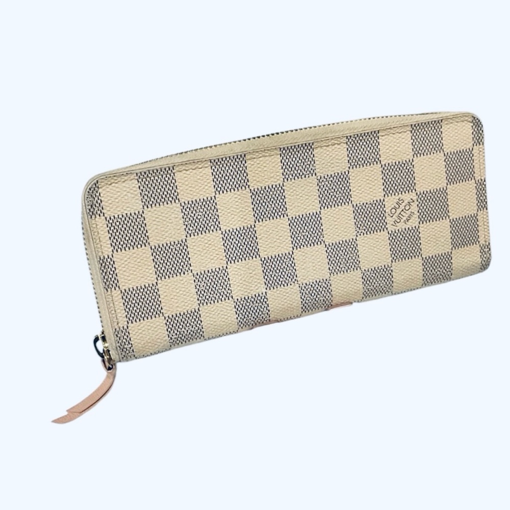 LOUIS VUITTON Damier Azur Portefeuille Clemence Long Wallet Rose